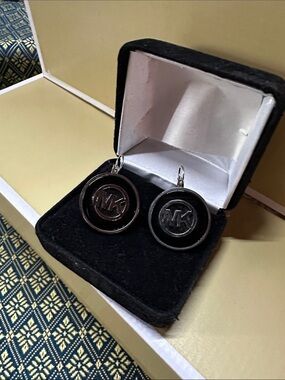 Michael Kors Black Round MK Emblem Cuff Links